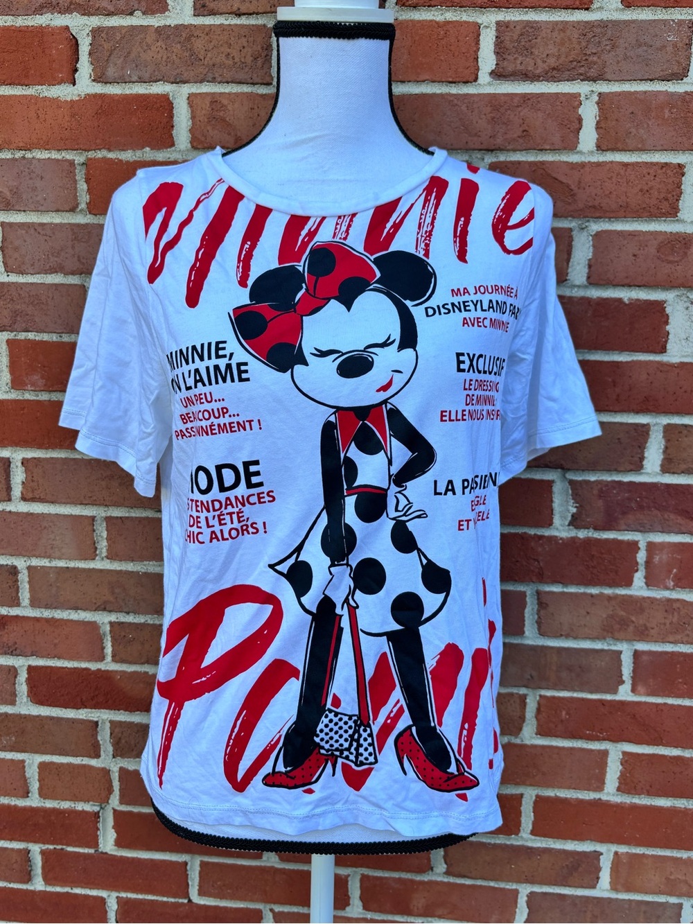 Disneyland Paris Minnie Mouse Parisienne White & Red Graphic T Shirt Womens XS